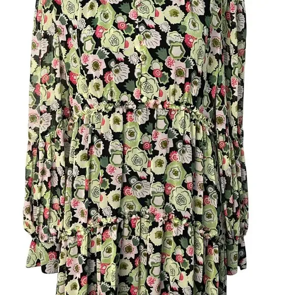 Cinq A Sept Lucille Tiered Ruffle Floral Midi Dress Abstract Green Prairie 0 NWT - Picture 4 of 15